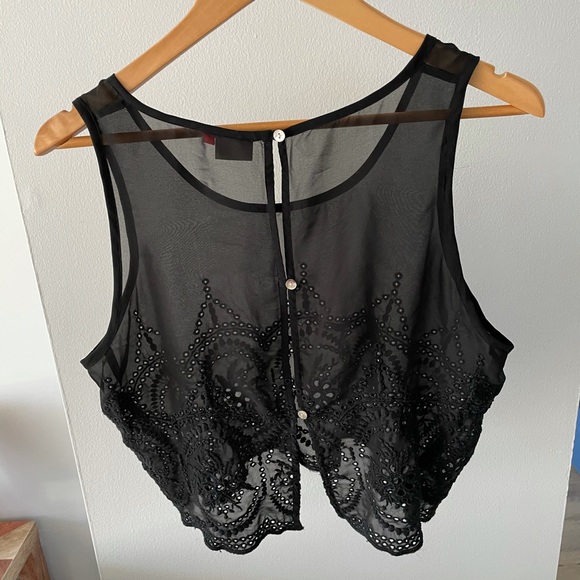 Sheer black tank top with lacy detailing - Picture 1 of 5